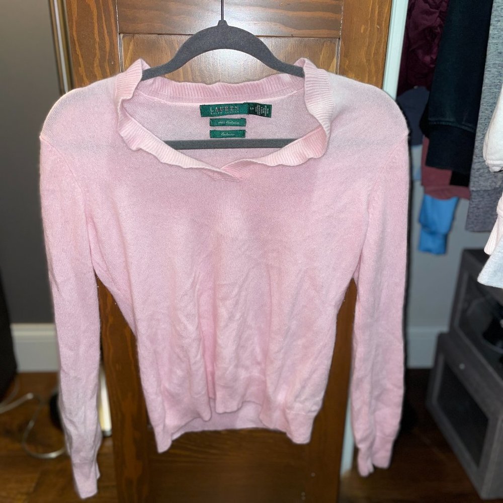 Pink Ralph Lauren Cashmere V-Neck Sweater